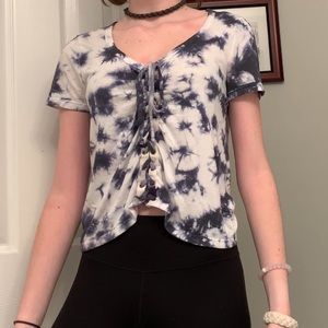 Aeropostale indigo tie dye lace up crop top